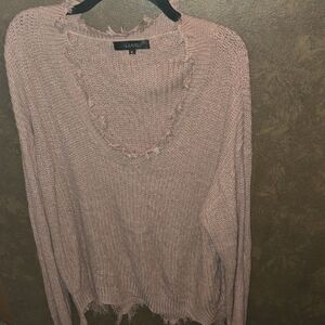 Leani Women's V-Neck Distressed Sweater - Mauve